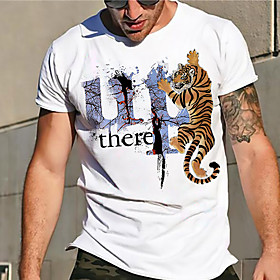 Men's Unisex Tee T shirt Hot Stamping Graphic Prints Tiger Plus Size Print Short Sleeve Casual Tops Basic Designer Big and Tall White