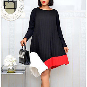 Women's Plus Size Dress Swing Dress Knee Length Dress Long Sleeve Color Block Patchwork Casual Spring Summer Going out Big Size L XL XXL 3XL