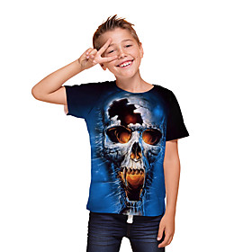 Kids Boys' T shirt Tee Short Sleeve Skulls 3D Print Graphic Unisex Print Blue Children Tops Summer Active Daily Wear Halloween Regular Fit 3-12 Years