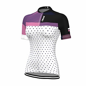 21Grams Women's Short Sleeve Cycling Jersey White Polka Dot Bike Jersey Mountain Bike MTB Road Bike Cycling Breathable Sports Clothing Apparel / Athletic