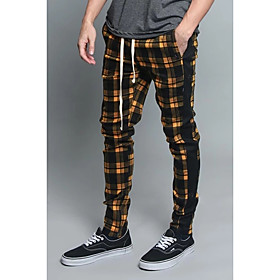 Men's Casual / Sporty Chino Sports Casual Daily Pants Chinos Pants Grid / Plaid Full Length Classic Red Yellow Black