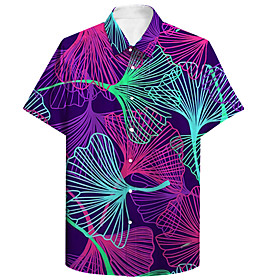 Men's Shirt 3D Print Floral Linear Plus Size 3D Print Button-Down Short Sleeve Casual Tops Casual Fashion Breathable Comfortable Rainbow / Sports
