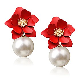 wuweijiajia elegant boho flower stud earrings with white pearl for women girls lover and friends flower shaped daisy dangle drop earrings with gold flower bud