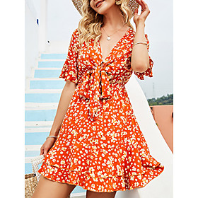 Women's A Line Dress Short Mini Dress Orange Sleeveless Print Spring Summer Casual 2021 S M L XL