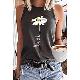 Women's Floral Theme Tank Top Floral Daisy Print Round Neck Basic Streetwear Tops Black
