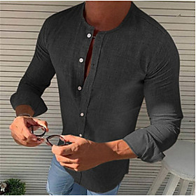 Men's Shirt Solid Colored Button-Down Long Sleeve Casual Tops Casual Fashion Breathable Comfortable Round Neck Blue Gray Khaki