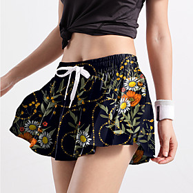 Women's Fashion Casual / Sporty Comfort Fitness Weekend Active Pants Graphic Flower / Floral Short 2 in 1 Ruffle Print Black