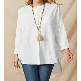 Women's Plus Size Tops Blouse Shirt Plain Pocket Long Sleeve Crewneck White Big Size XL XXL 3XL 4XL 5XL / Cotton / Cotton