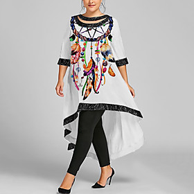 Women's Plus Size Dress Swing Dress Maxi long Dress 3/4 Length Sleeve Graphic Tribal Sequins Patchwork Casual Summer White Wine Black XL XXL 3XL 4XL 5XL