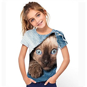 Kids Girls' T shirt Tee Short Sleeve 3D Print Graphic Rainbow Children Tops Spring  Summer Active School 3-12 Years