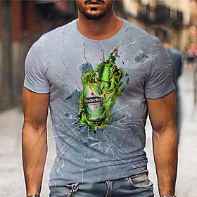 Men's Tee T shirt Shirt 3D Print Graphic Prints Beer Print Short Sleeve Daily Tops Casual Designer Big and Tall Gray / Summer