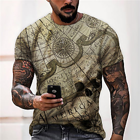 Men's Unisex Tee T shirt Shirt 3D Print Map Graphic Prints Print Short Sleeve Daily Tops Casual Designer Big and Tall Brown
