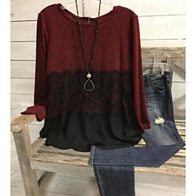 Women's Plus Size Tops Blouse T shirt Solid Color Long Sleeve Wide collar Red Big Size L XL XXL XXXL / Cotton