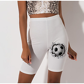 Women's Stylish Athleisure Breathable Soft Beach Fitness Biker Shorts Pants 3D Print Football Knee Length 3D Print Print White