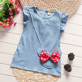 Kids Little Girls' Dress Graphic Bow Print Blue Knee-length Sleeveless Basic Dresses Summer Regular Fit 2-6 Years