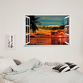 3D False Window Sunset Sea View Home Children's Room Background Decoration Can Be Removed Stickers