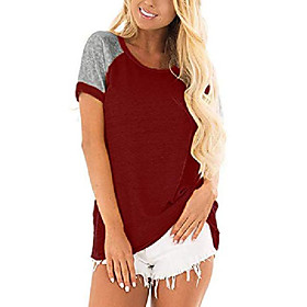cindeyar ladies t-shirt summer basic short-sleeved shirts color block tee casual tops (wine red, s)