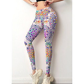 Women's Fashion Casual / Sporty Comfort Daily Fitness Leggings Pants Flower / Floral Graphic Prints Ankle-Length Sporty Elastic Waist Print Purple