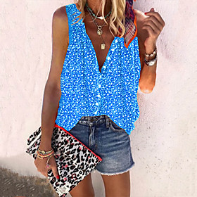 Women's Holiday Blouse Tank Top Vest Graphic Button Print V Neck Streetwear Boho Tops Blue Purple Red