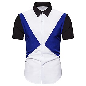 Men's Shirt Patchwork Color Block Short Sleeve Casual Tops Casual White