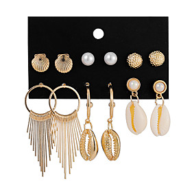 shell earrings set fashion popular tassel metal earrings female pearl earrings