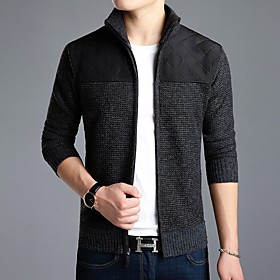Men's Cardigan Solid Color Long Sleeve Sweater Cardigans Stand Collar Winter Blue Wine Light gray