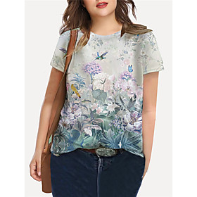 Women's Plus Size Tops T shirt Floral Graphic Print Short Sleeve Crewneck Basic Summer Purple Green Big Size XL XXL 3XL 4XL 5XL