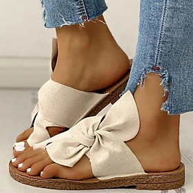 Women's Sandals Flat Heel Round Toe Rubber PU Color Block Almond White Black