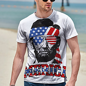 Men's T shirt Graphic American Flag Independence Day National Flag Print Short Sleeve Daily Tops Round Neck White