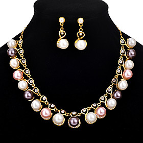 bridal jewelry set alloy 2-piece jewelry rhinestone pearl necklace earrings set