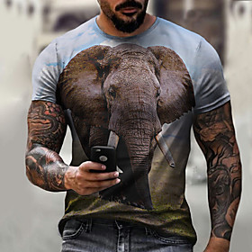 Men's Tee T shirt Shirt 3D Print Graphic Elephant Plus Size Short Sleeve Casual Tops Basic Designer Slim Fit Big and Tall Blue Green Brown