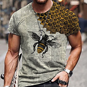 Men's Tee T shirt Shirt 3D Print Graphic Prints Bee Print Short Sleeve Daily Tops Casual Designer Big and Tall Round Neck Blue Yellow Green / Summer