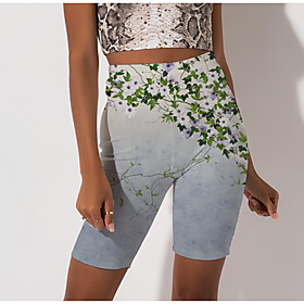 Women's Stylish Athleisure Breathable Soft Beach Fitness Biker Shorts Pants Plants Flower / Floral Knee Length Print Green