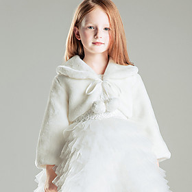 Kids Little Kids Jacket  Coat Plush White Dresses