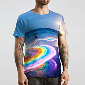 Men's Tee T shirt 3D Print Rainbow Graphic Prints Print Short Sleeve Daily Tops Casual Designer Big and Tall Blue