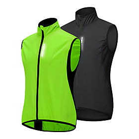 WOSAWE Men's Sleeveless Cycling Vest Summer Polyester Black Green Patchwork Fluorescent Bike Vest / Gilet Windproof Breathable Reflective Strips Back Pocket Sp