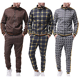 men's activewear sets - winter long sleeve classic plaid tracksuit - full-zip sweatshirt jacket with pants for mens - stylish sportswear for men gym - xmas gif