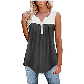 Women's Tank Top Vest Plain Color Block Patchwork Button V Neck Basic Streetwear Tops Blushing Pink Black Light gray