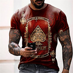 Men's Tee T shirt 3D Print Graphic Prints Card Print Short Sleeve Daily Tops Casual Designer Big and Tall Round Neck Red / Summer