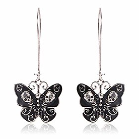 black punk butterfly moth skull dangle earrings for women -long gothic darkness halloween black skeleton earrings jewelry(❤ you will get: 1 pair of retro butte