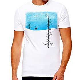 Men's Unisex Tee T shirt Hot Stamping Scenery Graphic Prints Tree Plus Size Print Short Sleeve Casual Tops Cotton Basic Fashion Designer Big and Tall White