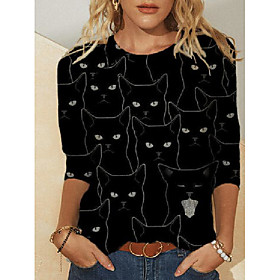 cartoon cat print o-neck t-shirt