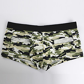 Men's 1 PC Print Boxers Underwear Low Waist Blue Gray Green S M L