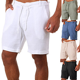 Men's Yoga Shorts Linen Shorts Drawstring Bottoms Bermuda Shorts Quick Dry Solid Color White Black Blue Linen Casual Yoga Fitness Gym Workout Summer Sports Act