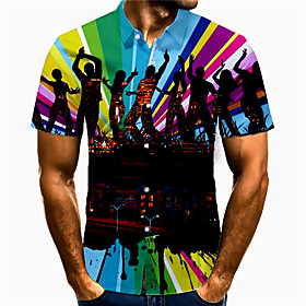 Men's Shirt 3D Print Rainbow Portrait Plus Size 3D Print Button-Down Short Sleeve Casual Tops Casual Fashion Breathable Comfortable Black / Sports