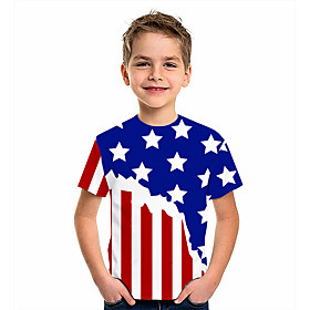 Kids Boys' T shirt Short Sleeve American flag 3D Print Graphic Flag Print Blue Children Tops Summer Active Daily Wear Regular Fit 4-12 Years