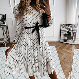 Women's A Line Dress Midi Dress White Long Sleeve Dot Summer Casual 2021 S M L XL XXL