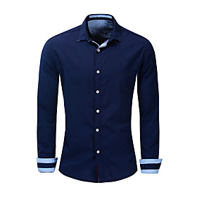 Men's Shirt Solid Color Button-Down Long Sleeve Casual Tops 100% Cotton Lightweight Casual Fashion Breathable Navy Blue