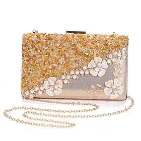 Women's Bags Polyester Evening Bag Crystals Chain Floral Party Wedding 2021 Chain Bag Blushing Pink Champagne Gold White