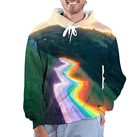 Men's Pullover Hoodie Sweatshirt Rainbow Graphic Prints Print Hooded Daily Sports 3D Print 3D Print Casual Hoodies Sweatshirts  Long Sleeve Green